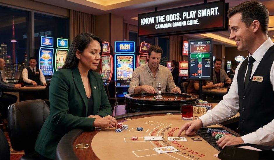 Expert guide to winning odds at Canadian casinos featuring blackjack strategy, roulette gameplay, and online slot RTP information.