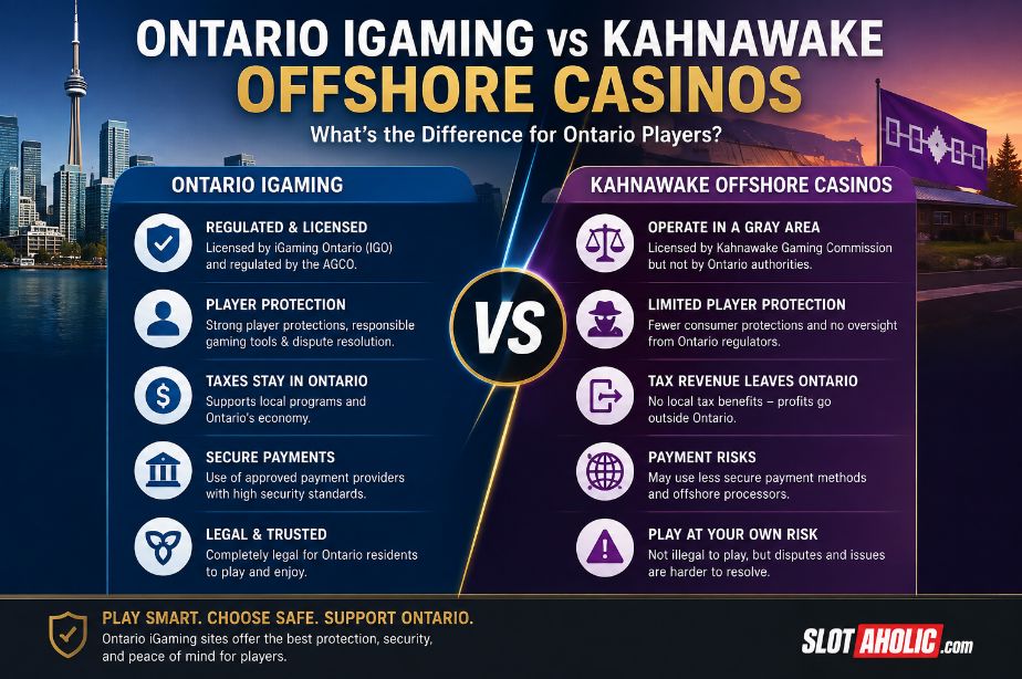 Ontario iGaming vs Kahnawake offshore casinos comparing regulation, player protection, bonuses and payments