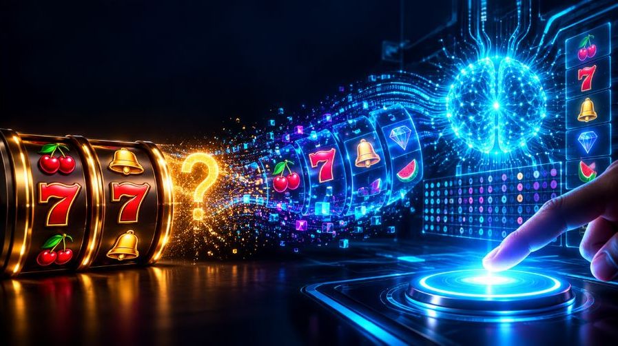 Futuristic online slot reels and RNG data visualisation showing how random number generators determine every slot spin